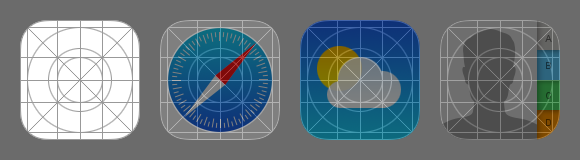 Apple's iOS 7 icon grid. Some of their icons follow it, some sort of follow it, and some don't follow it at all.