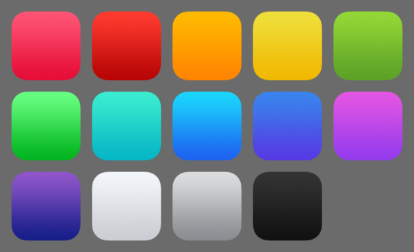 The color palette for my redesigned iOS 7 icons.